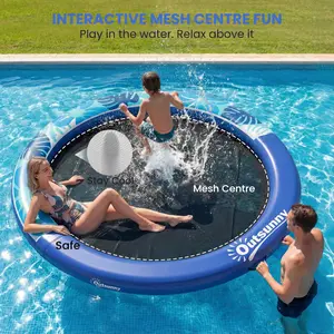 Outsunny 8FT Inflatable Water Hammock, Round Floating Ring Raft for Adults, Heavy Duty Inflatable Floating Dock Platform with Mesh for for Lakes, Pools, Oceans