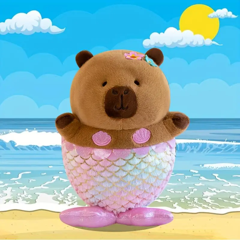 Cute Mermaid Capybara Plush Toy Suitable for Breeds & Sizes, Soft Capybara Stuffed for,, Decor, Gifts, Dog-Friendly Cozy panion for Bedtime Play cupcake dolls stress relief mushroom sanemi poopsie surprise thingies animals Removable Recording Teddy Bear