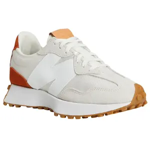 New Balance Women's 327 White/Brown Sneakers with Suede & Nylon Upper Comfortable Lace-Up Shoes