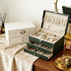 High-End Lockable Jewelry Storage Box, Large Capacity Necklace, Earrings, Bracelet, Watch Display Organizer, Perfect Gift for Family Friends