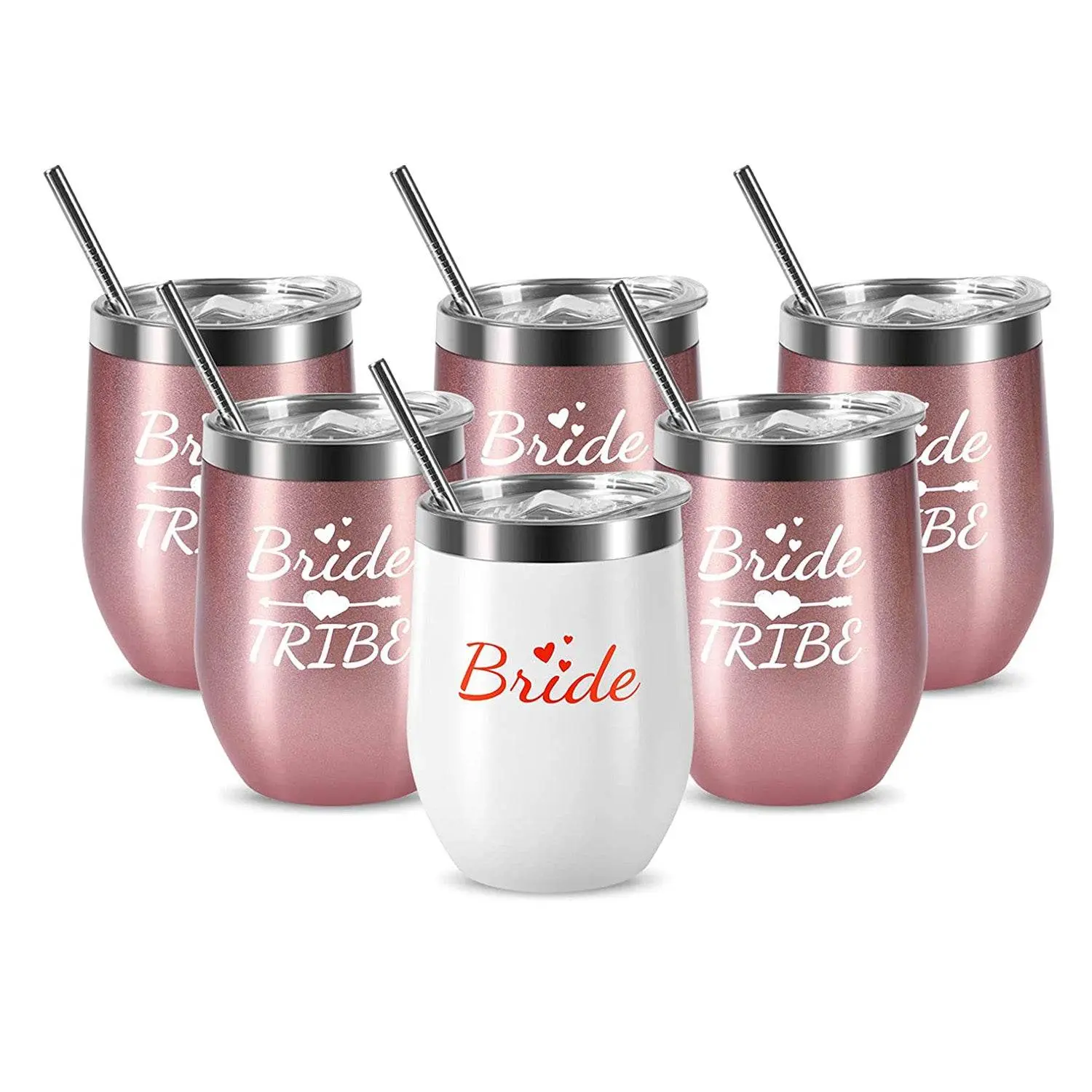 Bride Tribe Stainless Steel Wine Tumblers 12 Oz Bridesmaid Tumbler 6 Pack