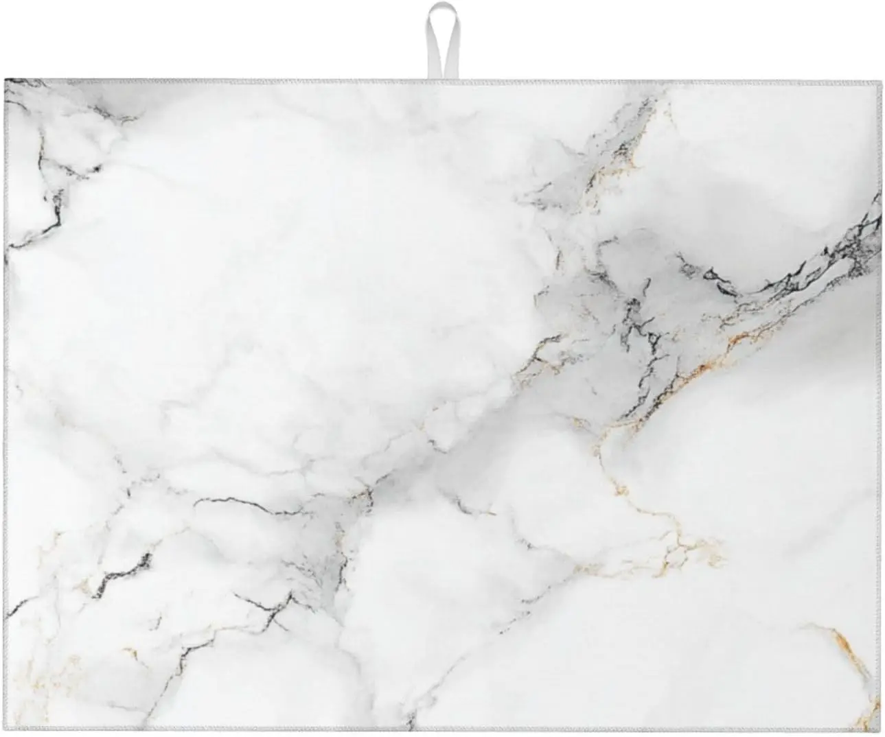 Large 18x24 Inch Absorbent Microfiber Dish Drying Mat, White Marble Pattern for Kitchen Counter