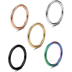 FLORIDECO 5 Pcs Set 316L Stainless Steel Hypoallergenic 16G 18G 20G Septum Piercing Nose Hoop Clicker Ring Daily