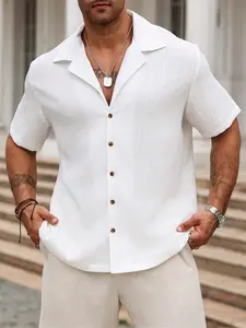 Men's Summer Guayabera Shirt COOFANDY, Lightweight Breathable Fabric, Short Sleeve Button-Down, Casual Loose Fit, Comfortable Casual Style for Vacation and Outdoor Activities