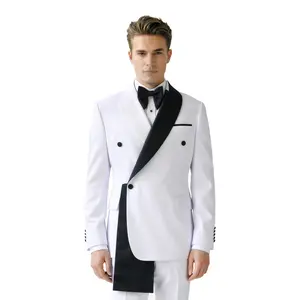 Men’s 2-Piece Luxury High-End Contrast Tuxedo Asymmetric Lapel Double Breasted Suit, Exclusive for Grooms, Dinner Hosts & Gala Red Carpets