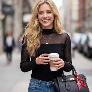 Women's Contour Long Sleeve Mesh Body Sculpting Top Premium Seamless Leotard for Evening Wear & Trendy Outfits Breathable Comfortable Versatile Stylish Design