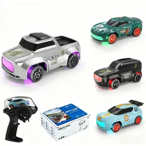 Mini RC Drift Truck, 1/64 Scale 4WD Remote Control Car with LED Lights & DIY Custom Stickers, Fun Desktop Play, Cool Birthday Christmas Gift for Boys & Kids