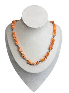 Orange Spiny Oyster & Machine Made Pearl Necklace - 17”