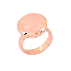 Affinity Gems Rose Quartz Cabochon Ring, 14K Rose Gold Plated