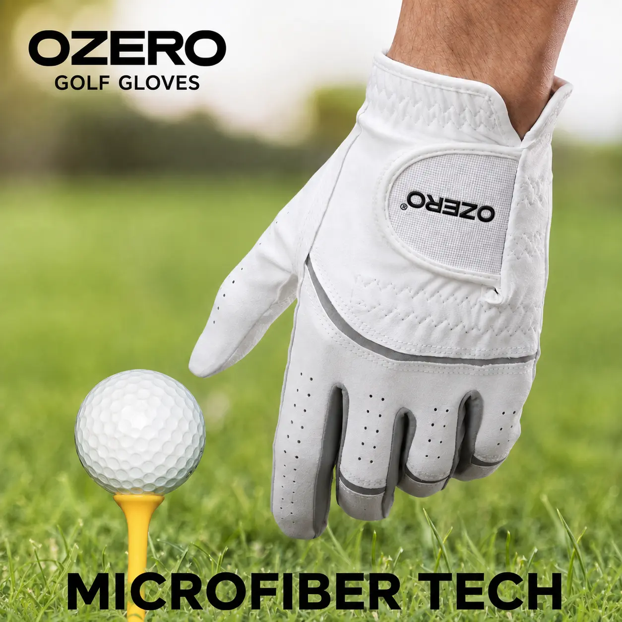 OZERO Left-Hand Golf Glove for Golf Play - Cabretta Sheepskin, Perforated Tips, Leather Palm, Non-Slip Surface, Breathable Design, Adjustable Fitted Wrist Strap, Cabretta Skin