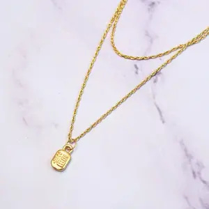 24K Gold Good Luck Charm Hao Yun Necklace: 18K Gold Rope Chain