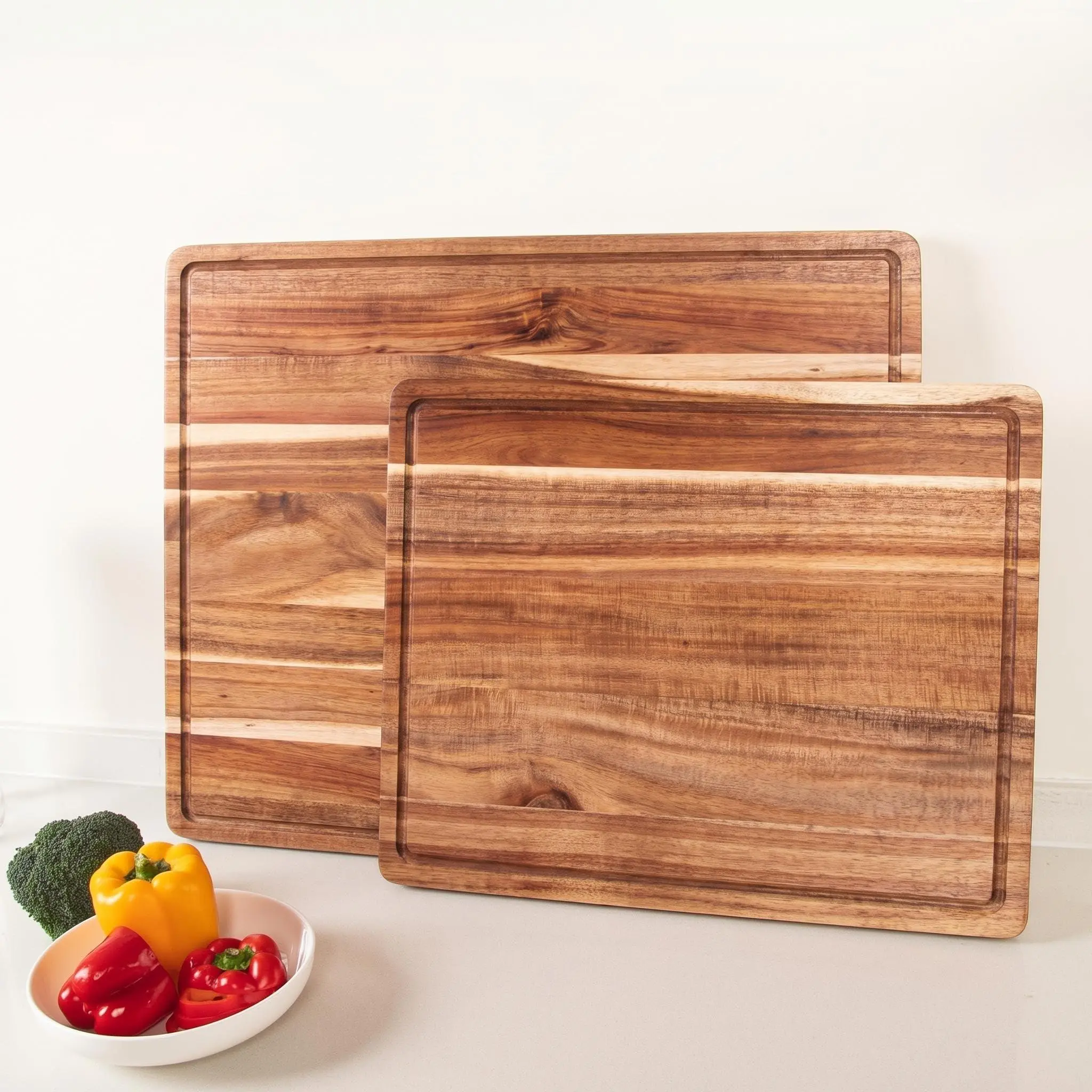 2pcs Large Wooden Cutting Board, Kitchen Cutting Board, Charcuterie Meat Chopping Board, Cheese and Vegetables Display Board, Reversible, Non Slip, Dishwasher Safe