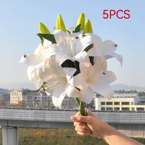 5pcs Realistic Lily Flower Stems with Leaves, Wedding Decor, Home Ornament, Table Arrangement, Universal Setting