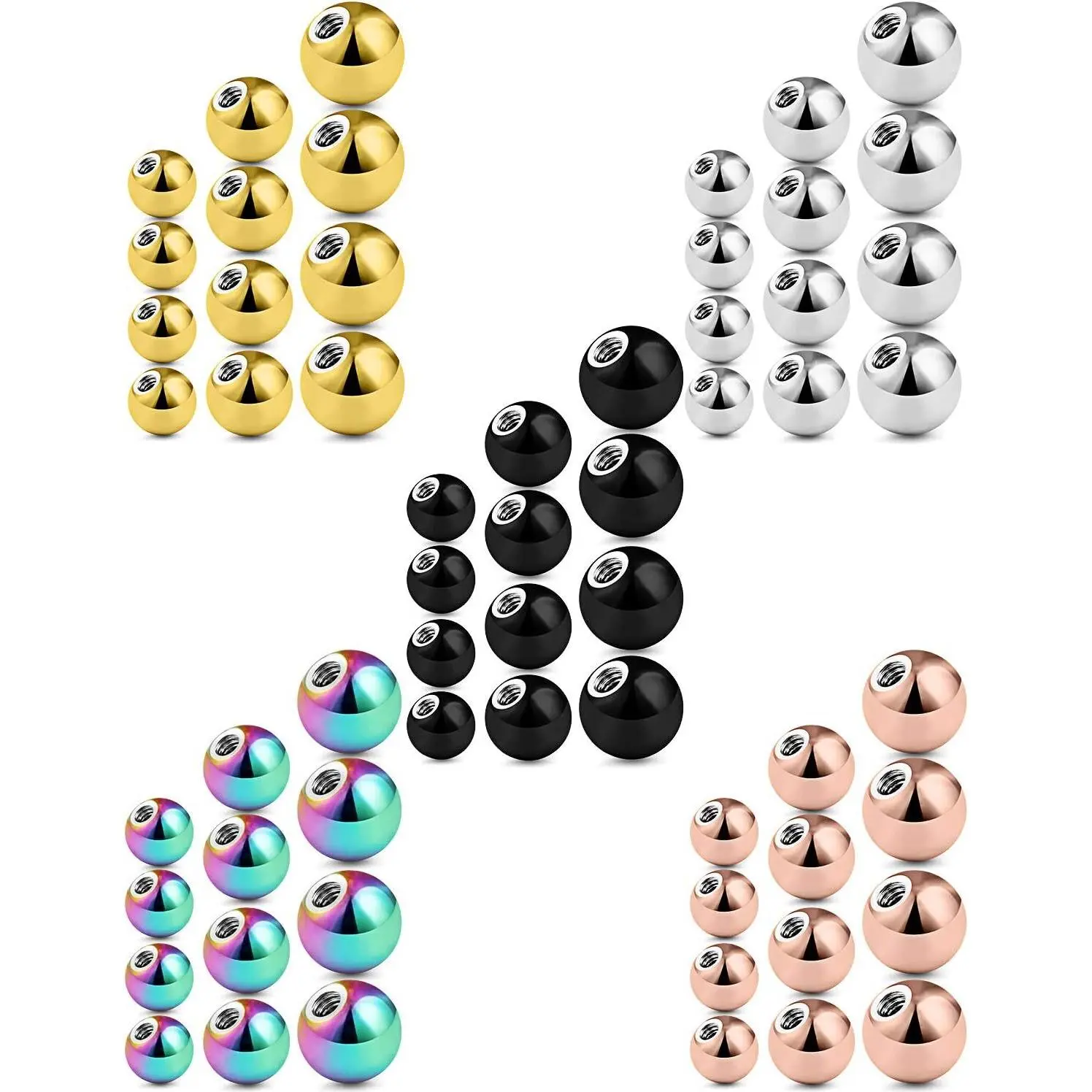 40-60PCS 14G 16G 3-6mm 316L Surgical Steel Replacement Balls, Spikes, Body Jewelry Piercing Barbell Parts for Men & Women