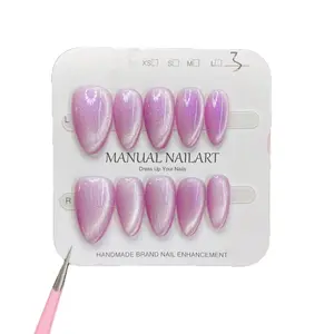 Handmade wearable nail gel manicure patches wholesale, high-end dazzling crystal cat-eye, detachable stiletto long