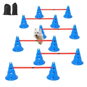 Dog Agility Hurdle Cone Set, Dog Agility Training Equipment with 12 Agility Cones 6 Agility Rods 2 Rod Buckles, Dog Agility Course Set Puppy Obstacle Course Jump with Storage Bag for Outdoor