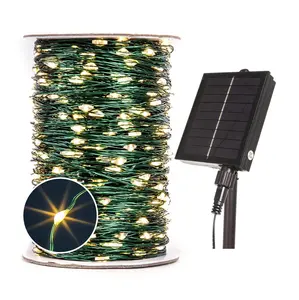 100FT Solar Fairy String Lights, 300 LEDs Green Copper Wire Outdoor Waterproof Lights for Garden, Patio, Porch, Tree, Wedding & Party Decorations