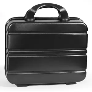 Black Striped Hard Shell Makeup Case | Portable Mini Travel Cosmetic Organizer with Elastic Straps | Durable ABS Vanity Bag