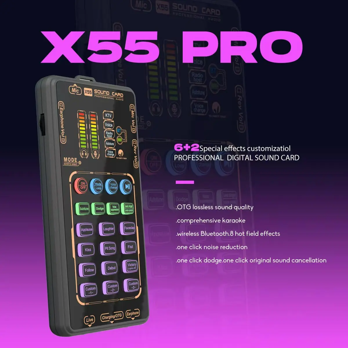 X55 Pro Compact Digital Sound Card Mixer Set - Portable Handheld Mini Amplifier Audio Interface Kit with Microphone, Type-C/iPhone Compatibility, Recording & Streaming Capabilities