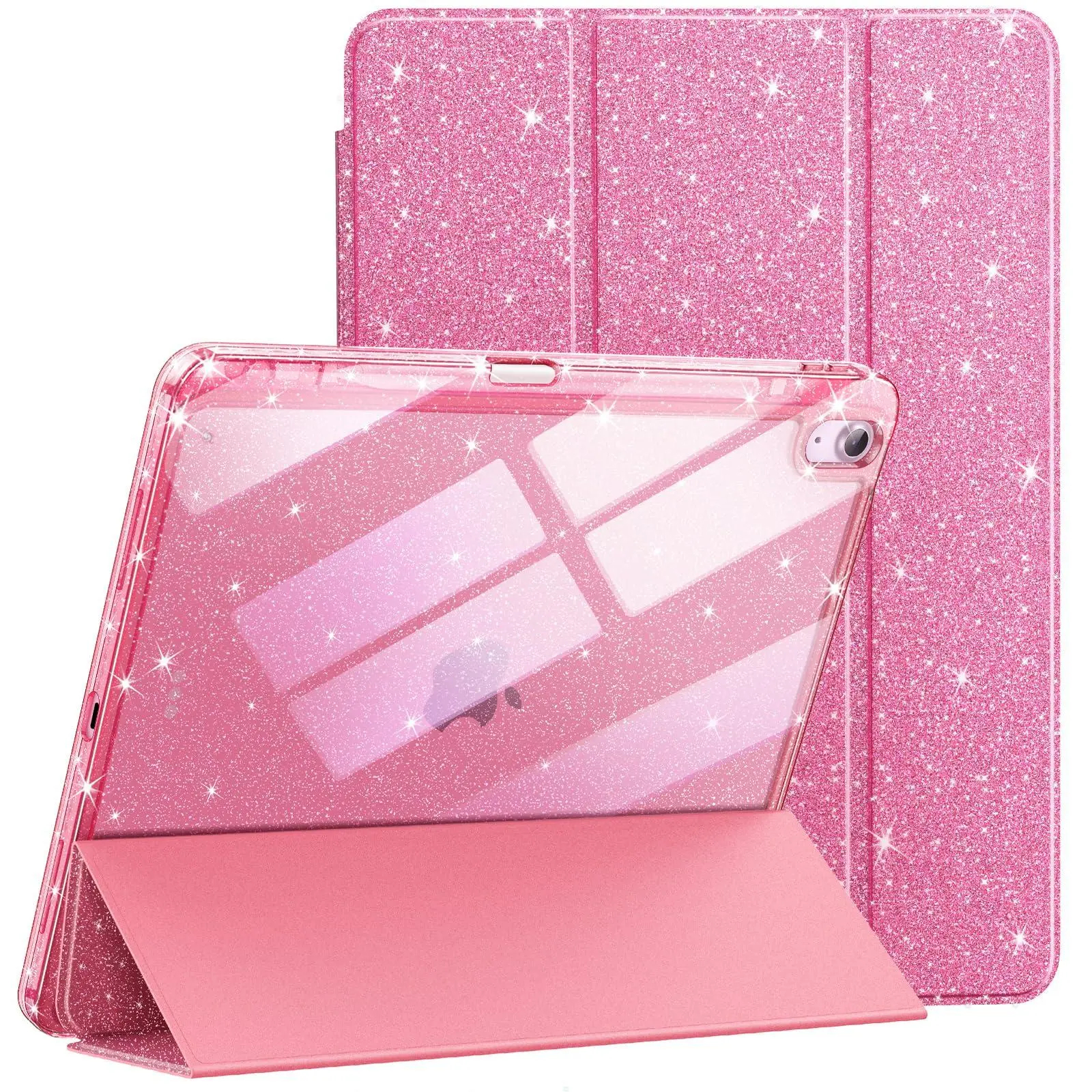 JETech Glitter Leather Tablet Case for 13-Inch iPad Air M4/M3/M2 (2026/2025/2024) - PU+TPU+PC, Magnetic Pencil Holder, Slim Transparent Back, Smooth Cute Accessories for Girls