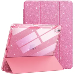JETech Glitter Case for iPad Air 13-Inch M4/M3/M2 (2026/2025/2024) with Pencil Holder, Cute Sparkly Slim Cover for Kids and Girls, Shiny Clear Back Shell