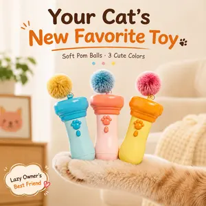 Electric Cat Teaser Toy with One Button Launch, Retractable String Cat Wand Launcher with Fluffy Pom Balls for Indoor Cats and Kittens