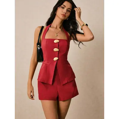 Red Linen Shorts Outfit TikTok Shop