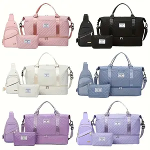 Three-Piece Travel Set Handheld Travel Bag Large Capacity with Independent Shoe Compartment Design Outdoor Fitness Travel Overnight Bag Weekend BagGift