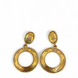 Pre-owned Chanel CC Hoop Clip On Earings Gold Plated (033sc)