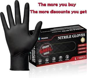 PROMEDIX P Heavy Duty Black Nitrile Gloves 6 Mil, 100 Count Disposable Gloves, Latex Free & Powder Free, Food Safe for Cleaning, Kitchen, BBQ and Daily Use, Industrial Grade Professional Grade Chemical Resistant Gloves