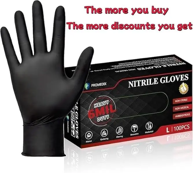 PROMEDIX P Heavy Duty Nitrile Gloves,6mil-100 Count,Black Disposable Cooking Gloves,Latex Free,Powder Free