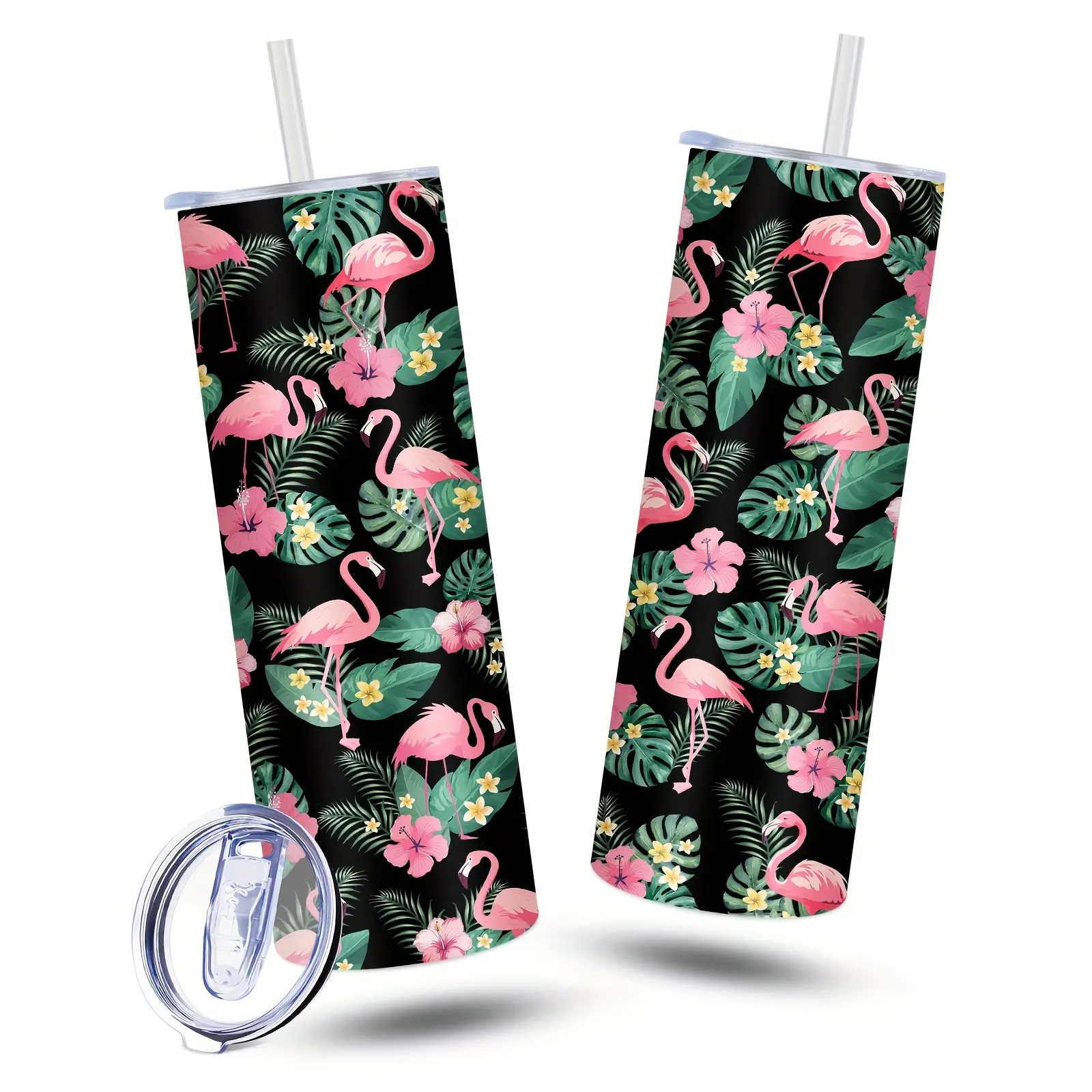 20oz Slim Flamingo Stainless Steel Insulated Car Tumbler, Travel Coffee Cup with Lid, Portable Reusable Water Mug for Car Outdoor, Ideal Holiday Gift for Friends
