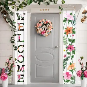 PAUSEBOLL Spring Welcome Floral Porch Banners 72"x12" Summer Flower Hanging Flag Porch Sign for Front Door Outdoor Seasonal Holiday Wedding Yard Decor Farmhouse Indoor Wall Backdrop