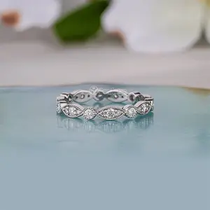 Marquise Shape Round Moissanite Wedding Band