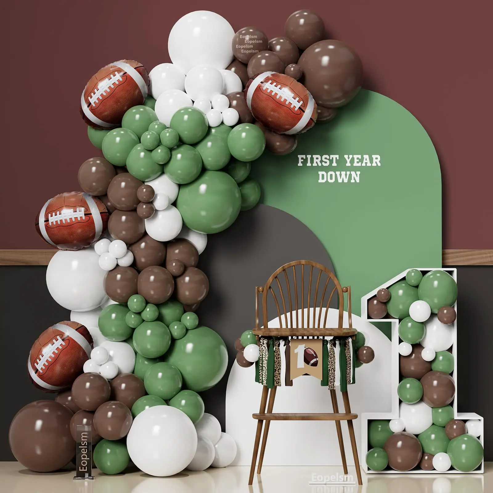 Football Balloon Garland Arch Kit 131PCS Sage Green Coffee Brown Balloons with Football Foil for Sports Party Decor