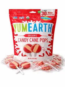 YumEarth Holiday Organic Candy Cane Pops, 40 Winter Wrapped Pops, Allergy Friendly, Gluten Free, Non-GMO, Vegan, No Artificial Flavors or Dyes