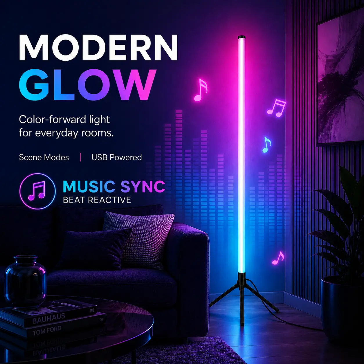 RGBIC Corner Floor Lamp with Flowing Multicolor Effects, Music Sync LED Ambient Light, App & Remote Control, Timer, USB Powered Mood Lamp for Living Room, Bedroom, Gaming Setup & Home Decor