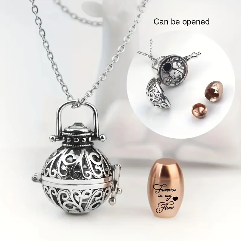 Stainless Steel Flower Of Life Ash Urn Necklace - Openable Mini Jar Cremation Locket with Metal Coating, Memorial Jewelry Pendant for Women, "Forever in My Heart" Home Decor Accessory, Ashes