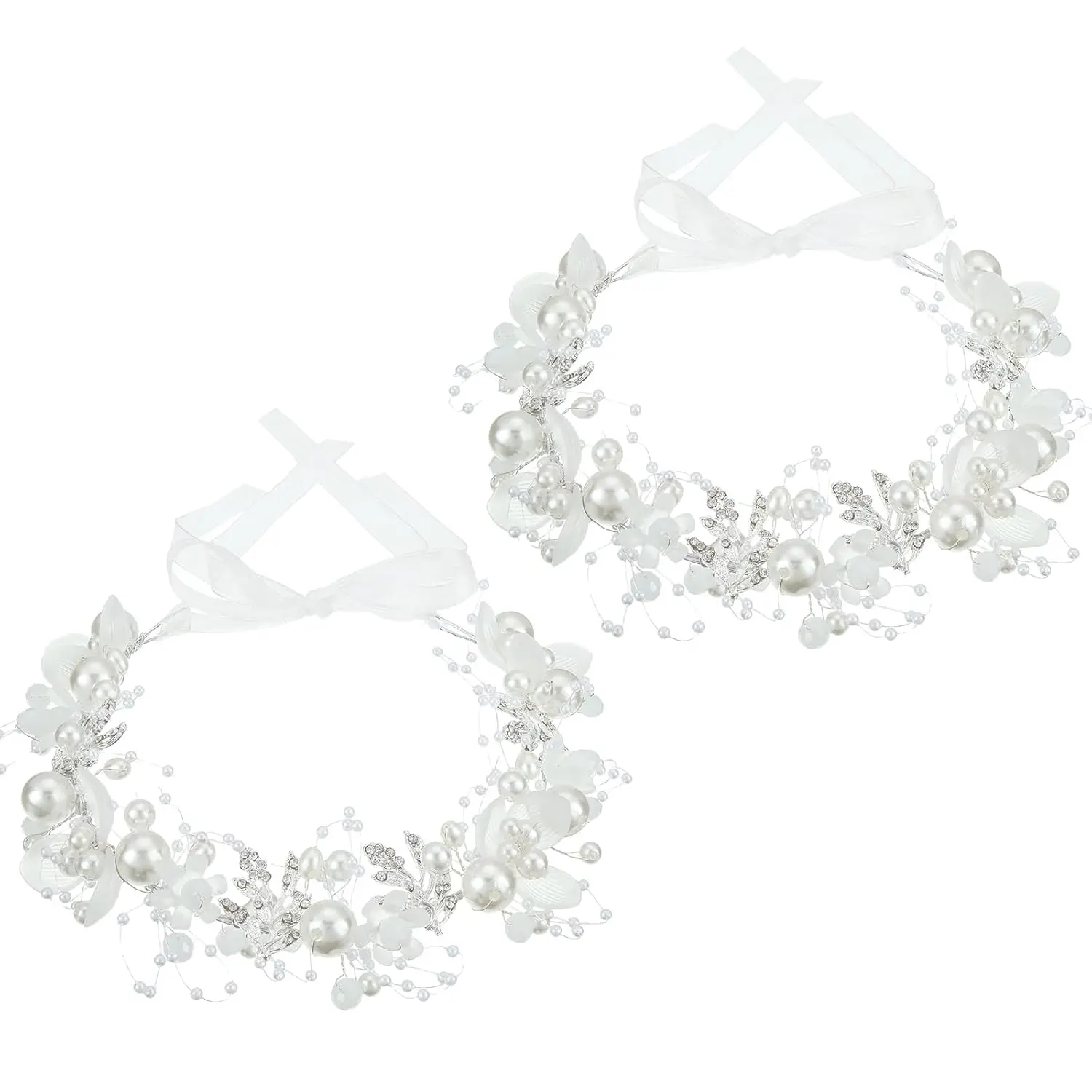 Infant Headbands for Baby Girls, 2-Pack Elegant Rhinestone Pearl Flower Hair Accessory for Toddler Weddings, First Communion & Dance, Engagement, One Size
