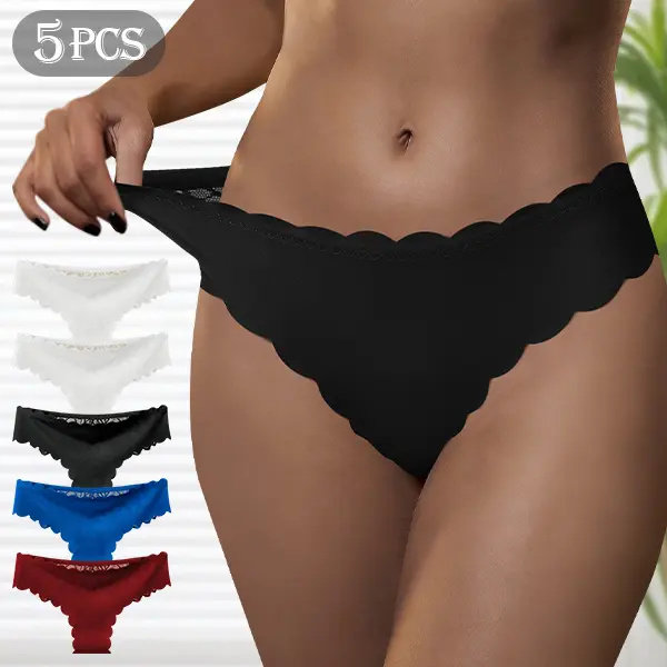 4/5-Pack Women’s Scalloped Lace-Trim Underwear, Low-Rise Seamless Stretch Bikini Briefs in Mixed Colors