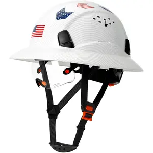 Carbon Fiber Pattern Full Brim Hard Hat with Visor Vented Reflective Safety Helmet for Men Women Chin Strap 6 Point Suspension Construction Work,summervibes