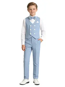 Boys Formal Vest Set Suits for Christmas Wedding Church Party Ceremony, Slim-Fitting Blazer for Boys Youth Children, Spring Fall Preppy Style Gift
