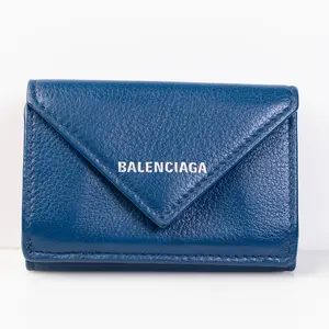 Pre-owned Balenciaga Leather Small Leather Goods Navy Compact Wallet
