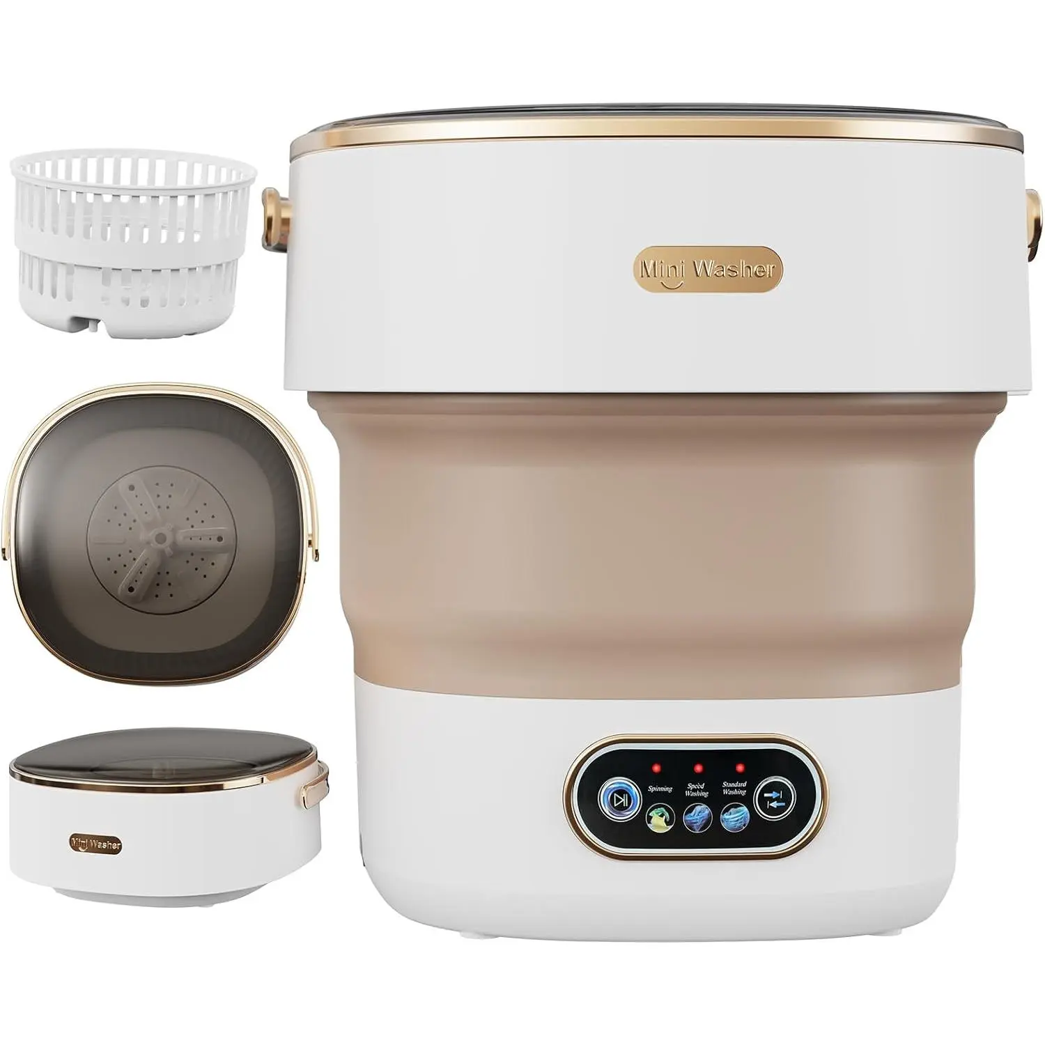 Portable 13L Lightweight Automatic Washing Machine - Household Appliances with 3 Adjustable Cleaning Modes, Dryer Spinner, Khaki for Apartment, Camping Use (Ideal for Baby Clothes), Lightweight Washer