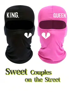 2pcs Love and KING Letters Printed Spring and Summer Men and Women Anti-UV Ski Motorcycle Windproof Scarf, Daily Use Windproof and Sun Protection, Outdoor Hiking, Balaclava Mask Beach Vacation Couple Outdoor Cycling Mask Romantic Gift Cat Ski Mask
