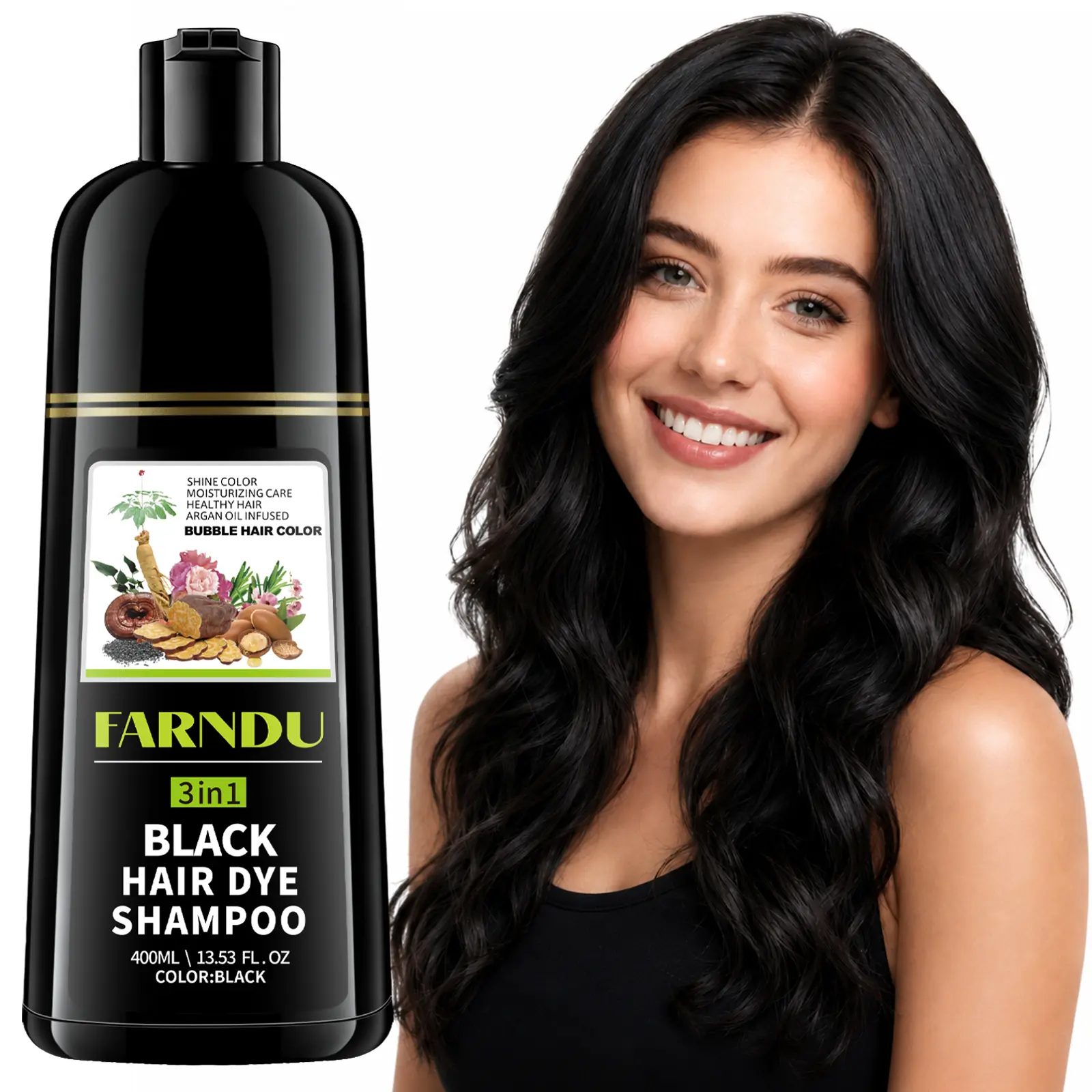 FARNDU New 3-in-1 Hair Dye Shampoo Cover Gray Hairs, 6 Plants Extracts,Contains Ginseng Extract, Ammonia Free & Paraben Free, Quick Dyeing & Long Lasting