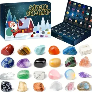 Christmas Countdown Rock Calendar Box, Daily Open 24 Rocks, Complete Rock Collection Set, Identification Chart Included, Ideal Science Gift