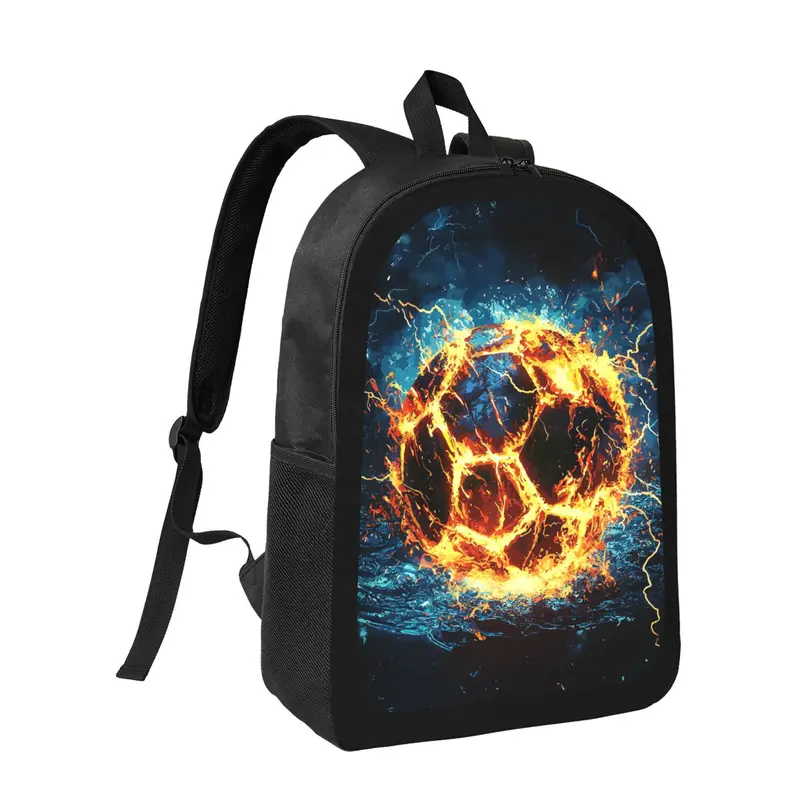 Fiery Soccer Ball Backpack - Lightweight Large Capacity School Bag with Adjustable Straps, Durable Design & Vibrant Print for Boys & Girls, Casual Daypack for School, Travel, Sports, Backpack for School, Sports Bag, Dynamic Graphic Bag, Secure Zipper Clos