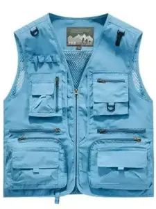 Men's Multifunctional Mesh Ventilated Vest, Outdoor Hiking Jacket, Multiple Pockets, Fishing Photography, Loose Fit, Summer Camping