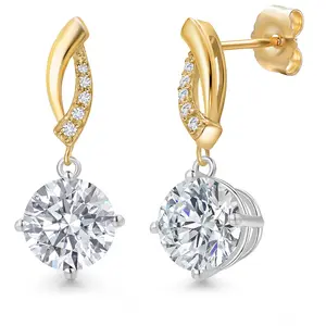 Gem Stone King 5.05 Cttw IGI Certified Lab Grown Diamond in 14K Two-Tone Gold Earrings for Women | Round Center Diamond 2.50 Ct | D-E Color | VS1-VS2 Clarity